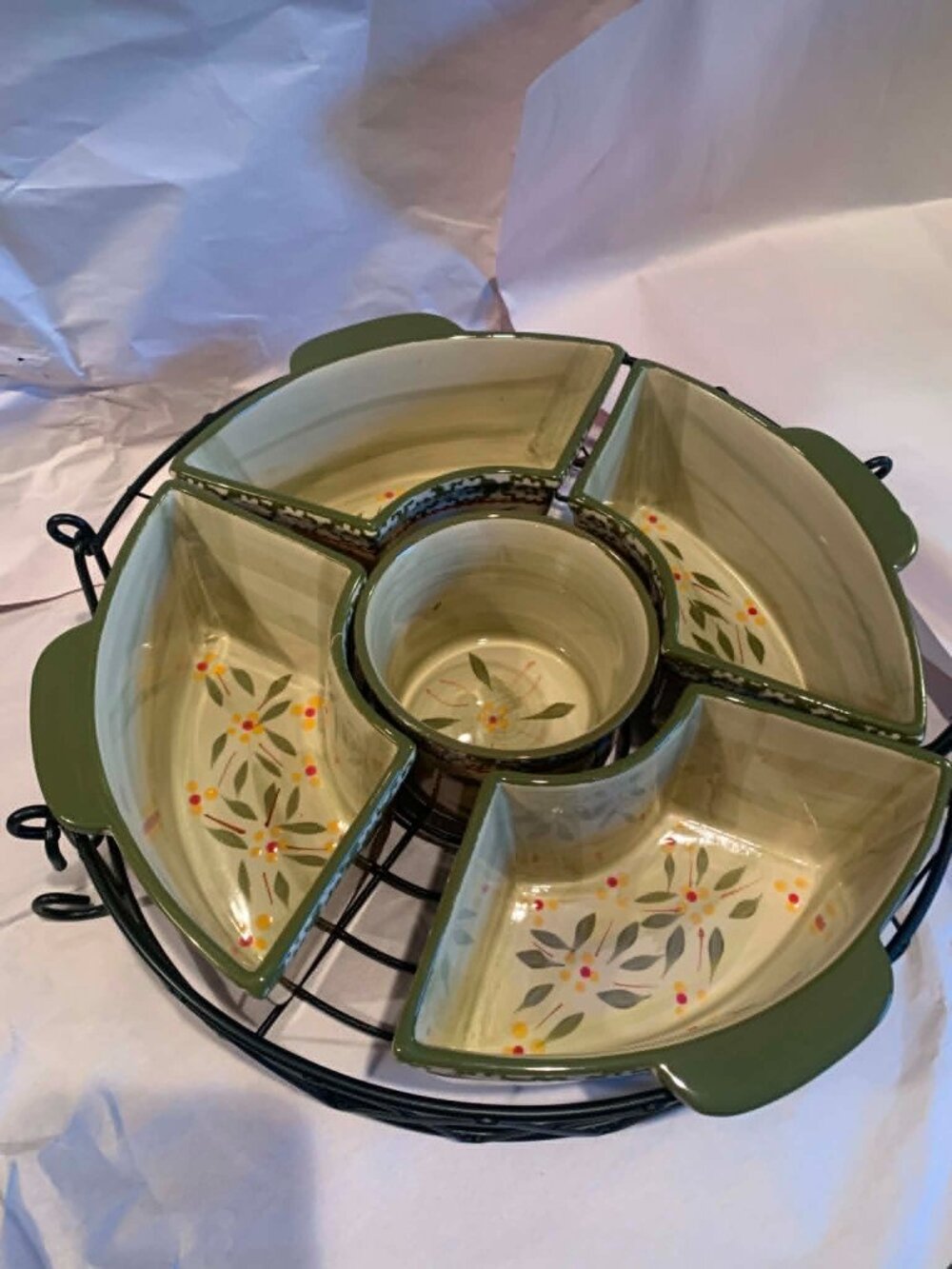 Temp-Tations (11 Pc) Baker & Ramekins Set (Chip & Dip) Old World Green with chip